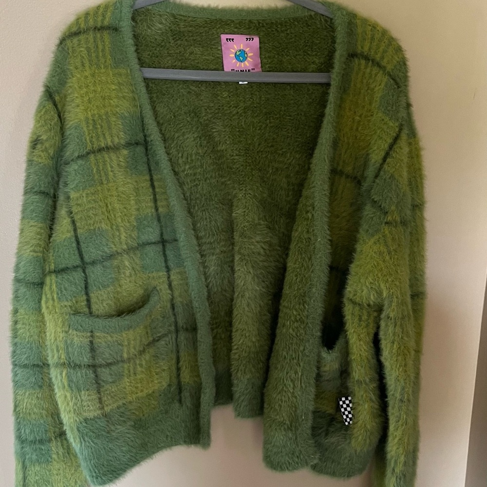 UNIF Green Chunky Knit Cardigan Sweater